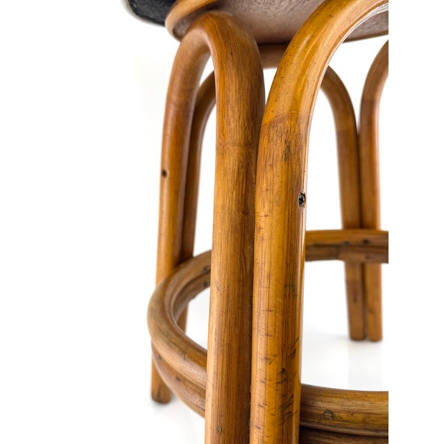 Mid Century Bentwood Rattan Stool With Cream Upholstered Cushion For Sale - Image 10 of 12