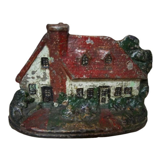 Early 20th Century Cape Cod Cottage Painted Cast Iron Doorstop, L.A.C.S. #730 For Sale