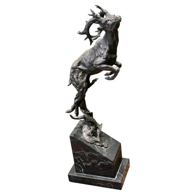 Purple Vintage Bronze Sculpture of Deer Jumping, 1950 For Sale - Image 8 of 8