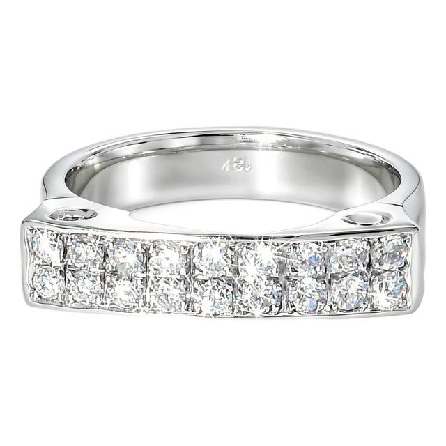 Late 20th Century 18K White Gold Pave Diamond Designer Ring Band, Size 6.75 For Sale