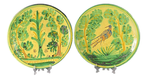 Antique Spanish Hand-Painted Glazed Terracotta Wall Dishes from Puente del Arzobispo, Set of 2