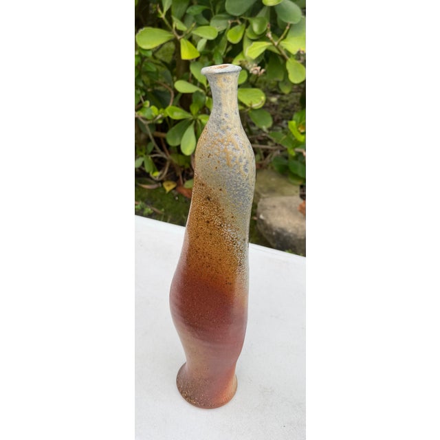 Late 20th Century Vintage 15.5” Signed Studio Pottery Vase With Earth Tone Drip Glaze For Sale - Image 5 of 11