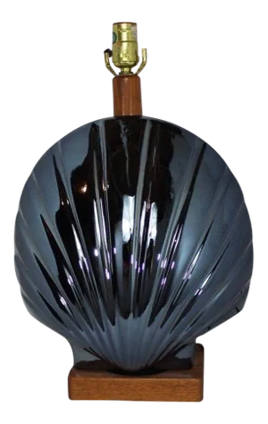 1950s Vintage Art Deco Style Large Metallic Blue Shell Table Lamp
