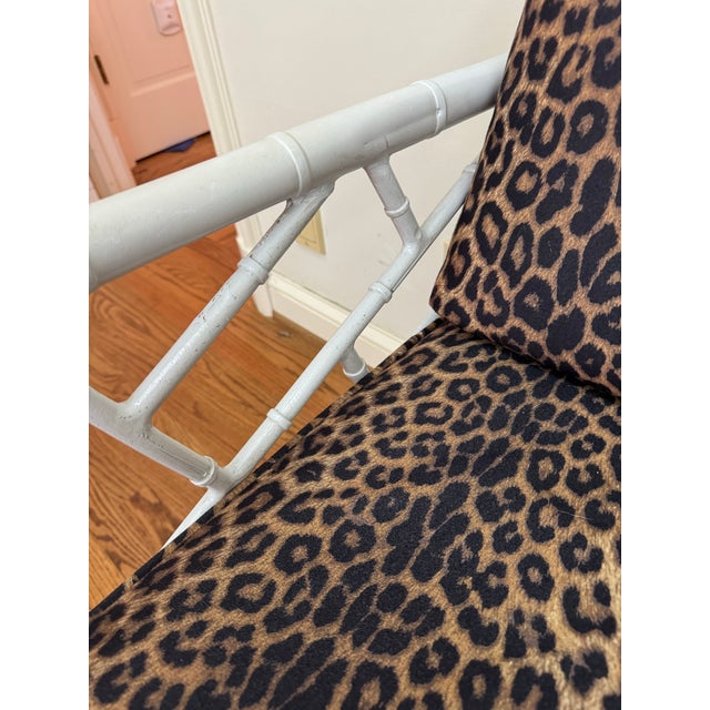 Brown Mid 20th Century Vintage Faux Bamboo Iron Chinoiserie Loveseat Settee With Leopard Print Cushions For Sale - Image 8 of 12