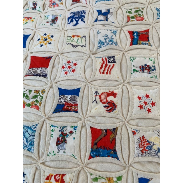 Red 1976 Handmade Cathedral Window Quilt – American Bicentennial Theme – 76” X 98” For Sale - Image 8 of 10