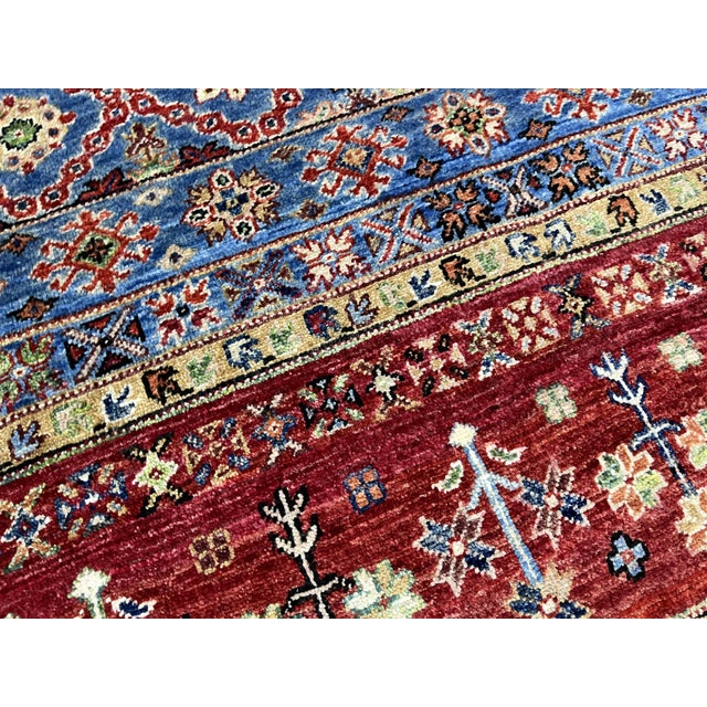 Art Deco Red and Blue Khorjin Saddlebag Design Wool Rug - 4'11" X 6'6" For Sale - Image 3 of 10