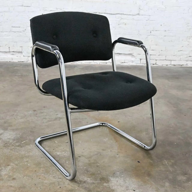 Vintage Modern Black & Chrome Cantilever Chair by United Chair Co Style of Steelcase For Sale - Image 13 of 13