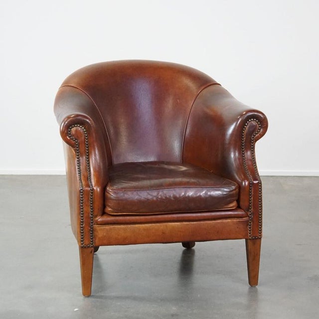 Sheep Leather Club Chair with Decorative Nails For Sale - Image 13 of 13