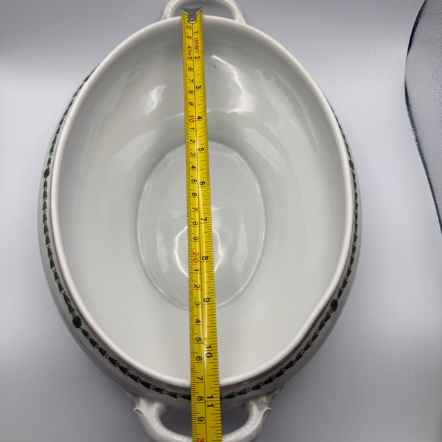 Antique Oval Tureen and Lid Pottery White With Green Floral L Straus & Sons Marked 1844 For Sale - Image 10 of 12