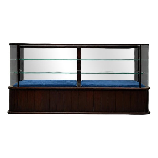 Mahogany Shop Display Cabinet with Sliding Glass Doors For Sale
