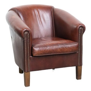 Vintage Sheepskin Club Chair with Decorative Studs For Sale
