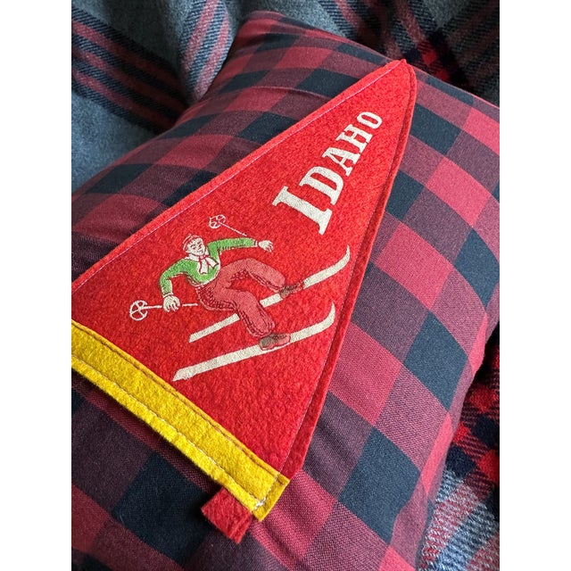 Description: Vintage Idaho ski Felt Pennant from around the 1950s or 1960s, unknown date. New red and black plaid woven...