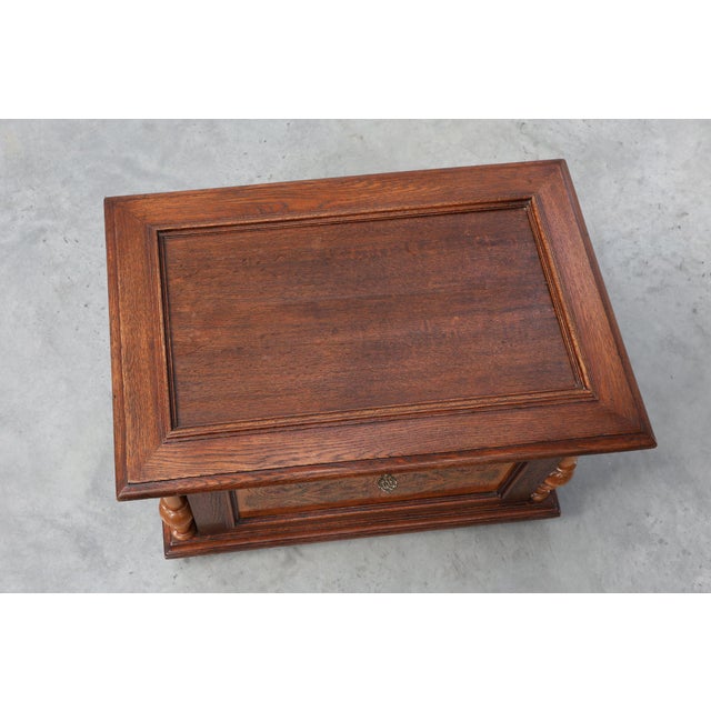 Brown Neo-Renaissance Walnut Chest with Inlaid Front Panel and Turned Columns, Belgium, 1880s For Sale - Image 8 of 15