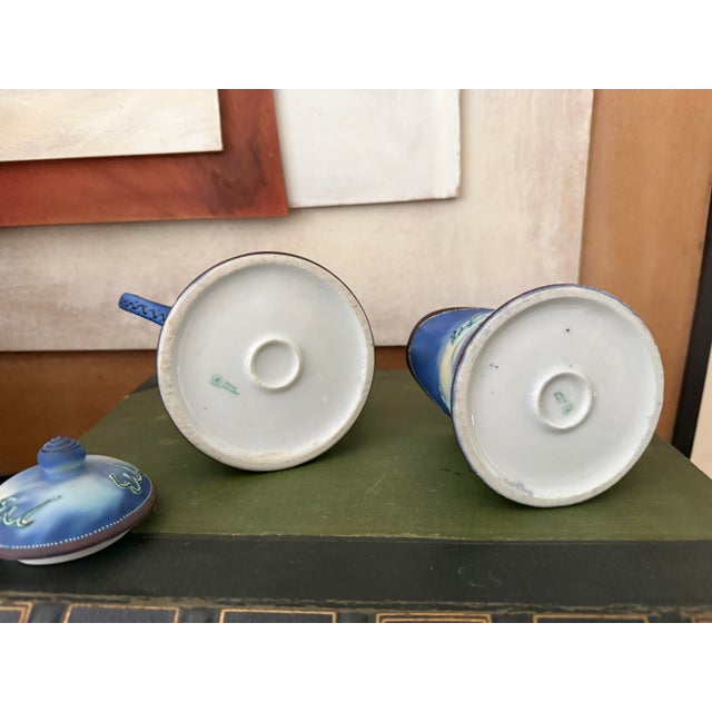 Vintage Hand Painted Dragonware Sugar Bowl and Creamer Set Japan Blue Dragon Tea Set Asian Motif Mid Century For Sale - Image 12 of 12