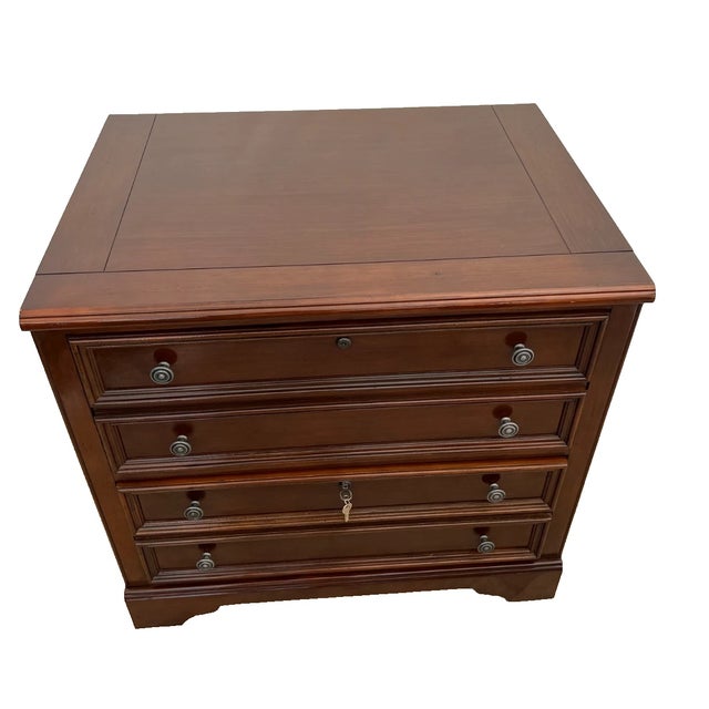 Lateral File Cabinet, Two Locking Drawers Keys, Desk Height Banded Mahogany 1a For Sale - Image 4 of 11