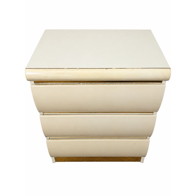 Cream Millennium Cream Postmodern Dresser and Two Nightstands With Asymmetrical Mirror For Sale - Image 8 of 14