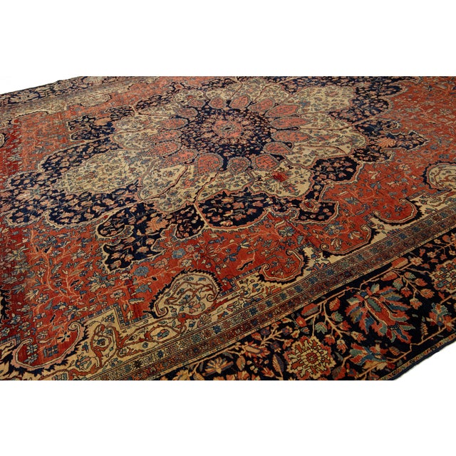 Oversized Antique Persian Farahan Red Wool Rug Featuring a Medallion Design For Sale - Image 12 of 12