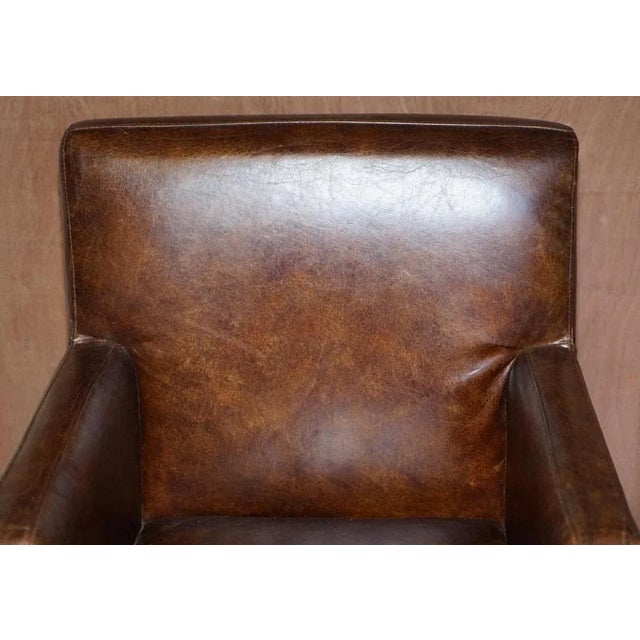 Hand Dyed Brown Leather Aviator Hammered Metal Swivel Captains Armchair For Sale - Image 5 of 18