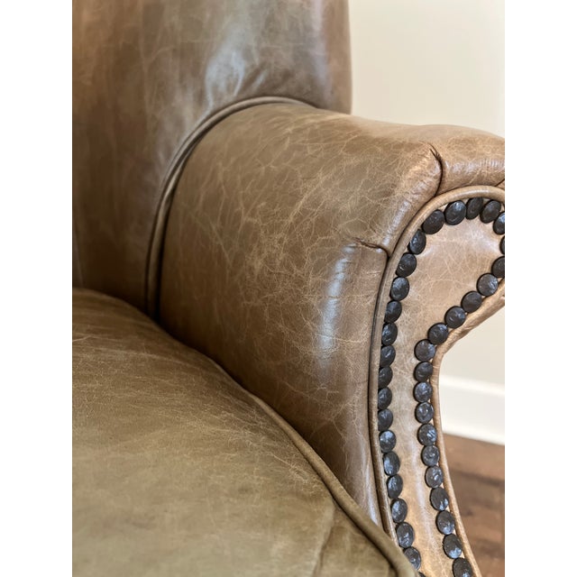 Stanford Furniture Leather Wingback Accent Chair – Cognac Full-Grain Leather For Sale - Image 4 of 11