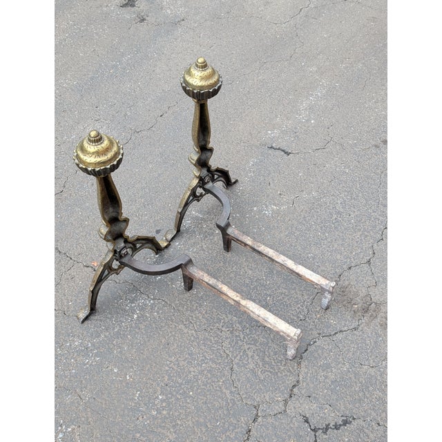 Vintage Federal Style Brass Fireplace Andirons For Sale In Washington DC - Image 6 of 7