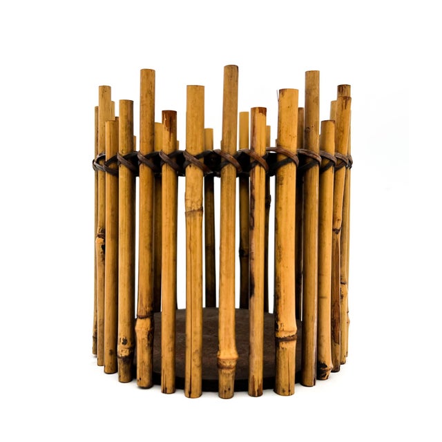 Contemporary Vintage Bamboo Planter / Cachepot in the Style of Gabriella Crespi - Bohemian, Hollywood Regency, Organic Modern For Sale - Image 3 of 10