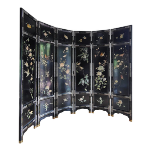 Chinese Export Six Panel Hardstone Lacquer Screen