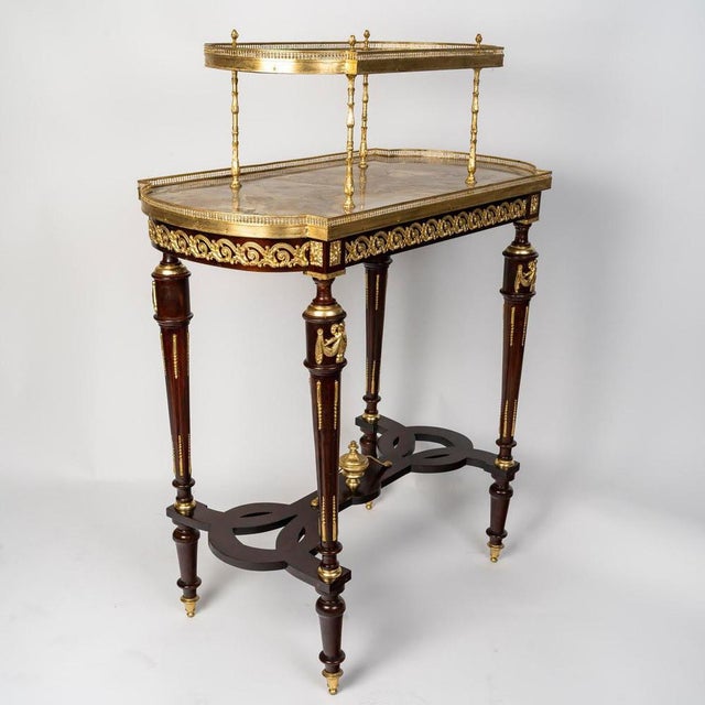 Tea table, side table, napoleon iii period, 19th century. Side table, tea table in wood and gilt bronze, marble top, 19th...