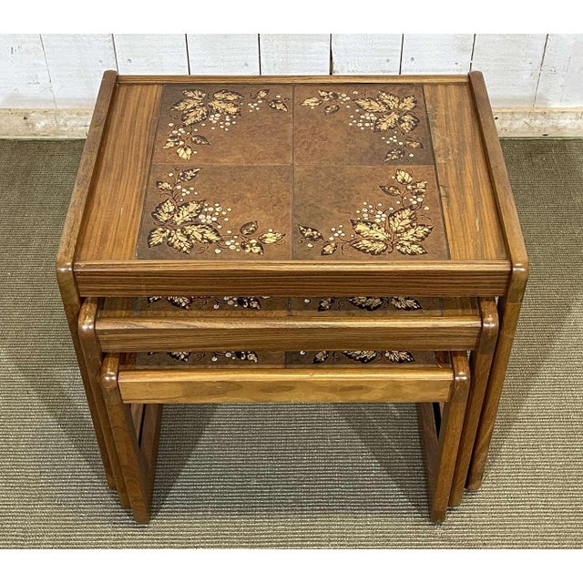 Teak Nesting Tables with Tiled Tops, 1970s, Set of 3 For Sale - Image 10 of 11