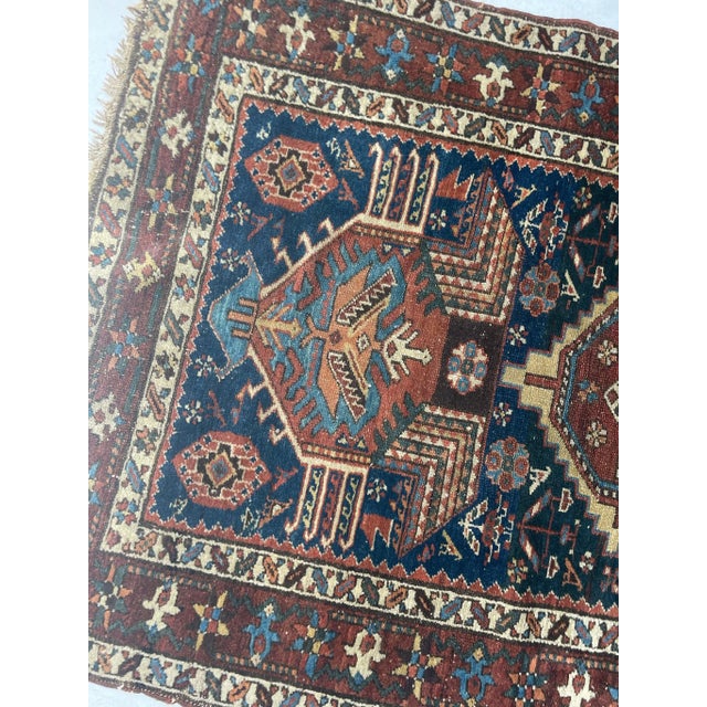 Chocolate 1920's Ancient Nomadic Northwest Persian Karaja Indigo, Clay & Forest Green Runner Rug 3.2 X 13.5 For Sale - Image 8 of 12