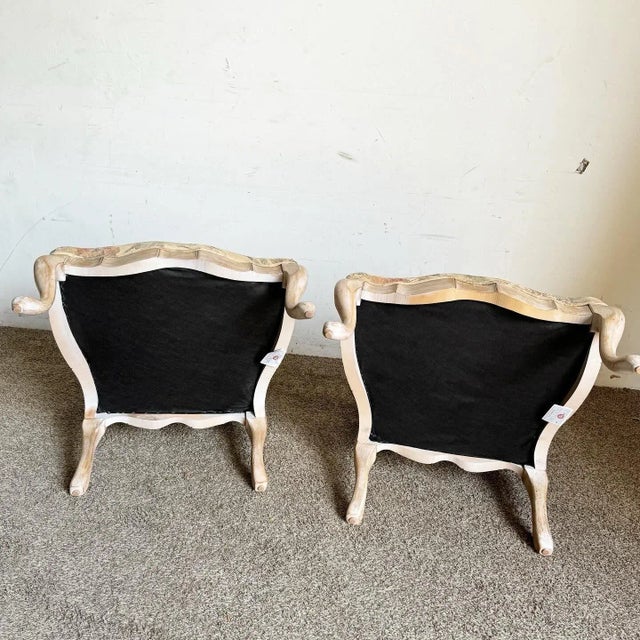 French Provincial White Washed Floral Print Lounge Chairs by Century Furniture For Sale In Miami - Image 6 of 8