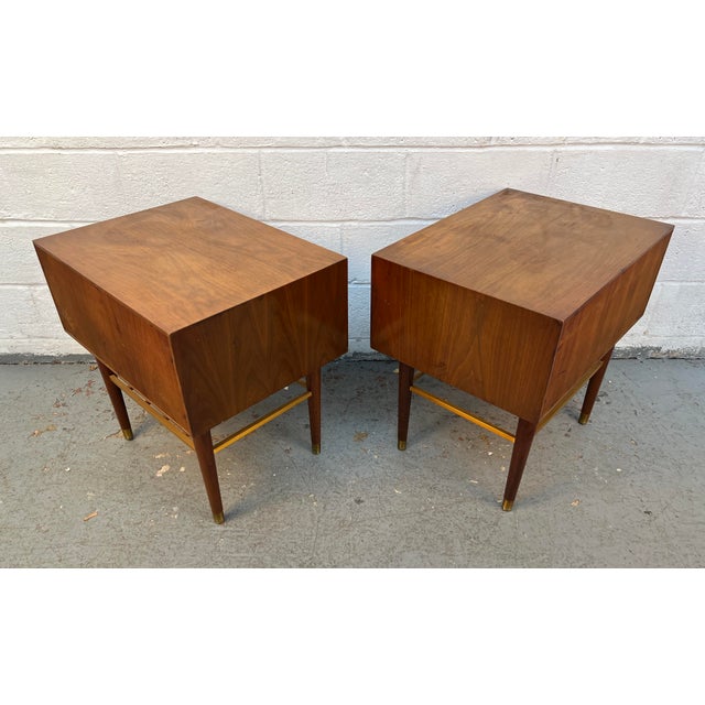 Mid 20th Century Mid-Century Walnut and Brass Night Stands by Furnette Furniture Company For Sale - Image 5 of 17