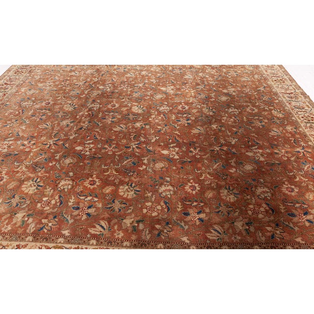 Brown Authentic Persian Tabriz Brown Botanic Handmade Wool Rug For Sale - Image 8 of 9