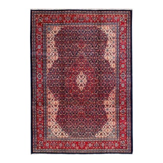 Vintage Persian Tabriz Handmade Red Floral Wool Rug For Sale