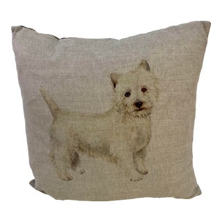 Square Pillow Adorned With a Westie Dog Print, Made in U K For Sale