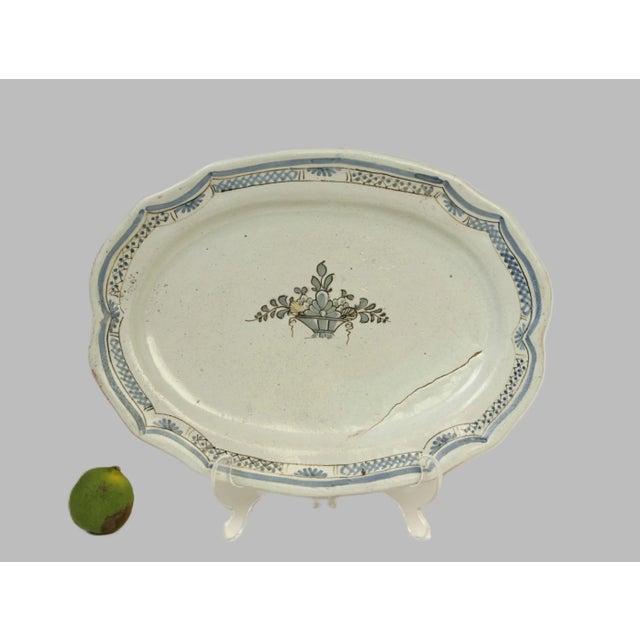 Striking french country Nevers platter for wall hanging. Visible crack at manufacture. coated underside placing date of...