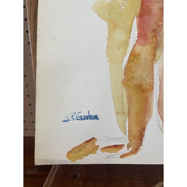 Paint Vintage Abstract Nude Portrait Woman Possibly WaterColor on Paper With Pencil For Sale - Image 7 of 7