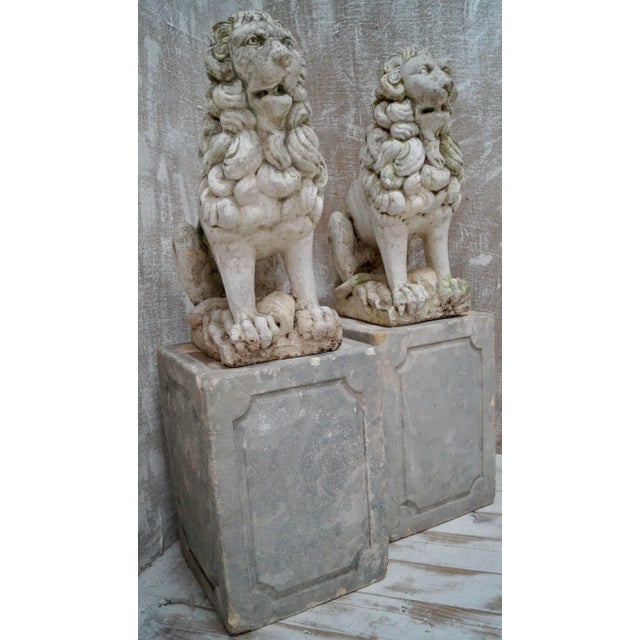 Proud Stone Cast French Sitting Lions, Set of 2 For Sale - Image 4 of 18