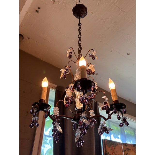 French Antique Louis XV Style Four Arm Chandelier With Amethyst Color Grape Clusters For Sale - Image 3 of 12