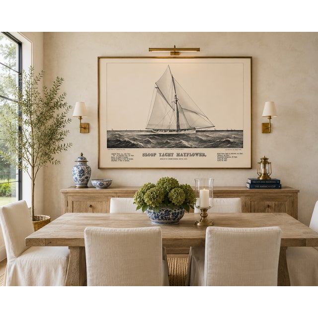 Sloop Yacht Mayflower, Vintage Art Print Reproduction, 48" X 32" For Sale - Image 10 of 12