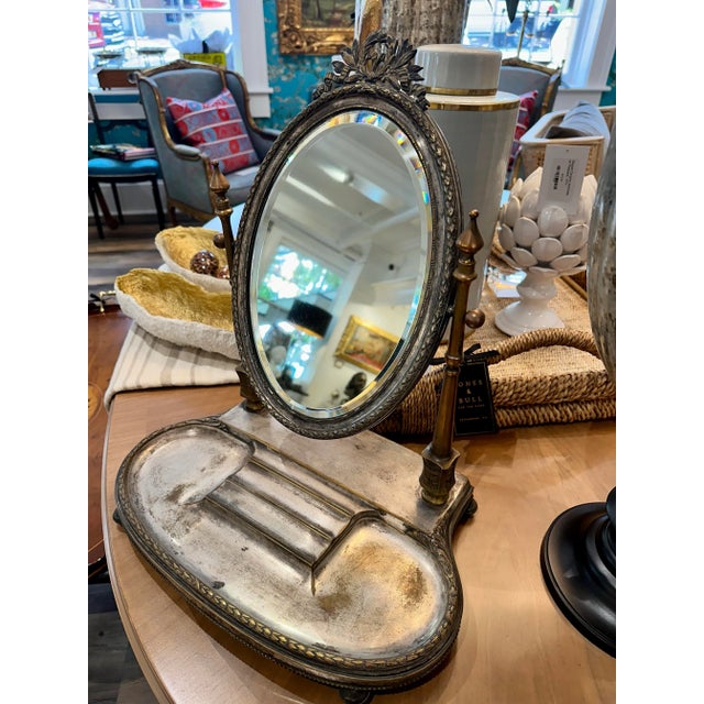 Victorian Antique French Victorian Silver and Brass Shaving Mirror For Sale - Image 3 of 12
