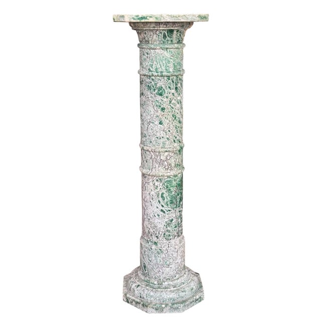 Stone An Early 20th Century Green Varigated Marble Column With Reeded Bands and Octagonal Base For Sale - Image 7 of 12