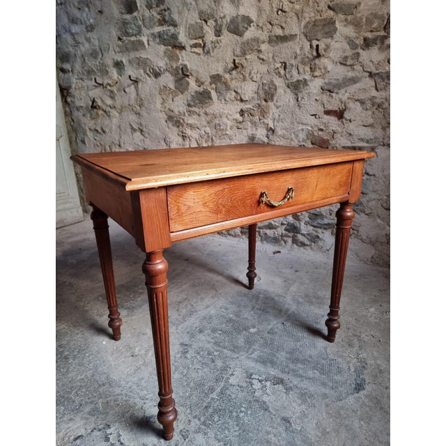 Antique French Oak Writing Table with Drawer, 1930 For Sale - Image 11 of 18