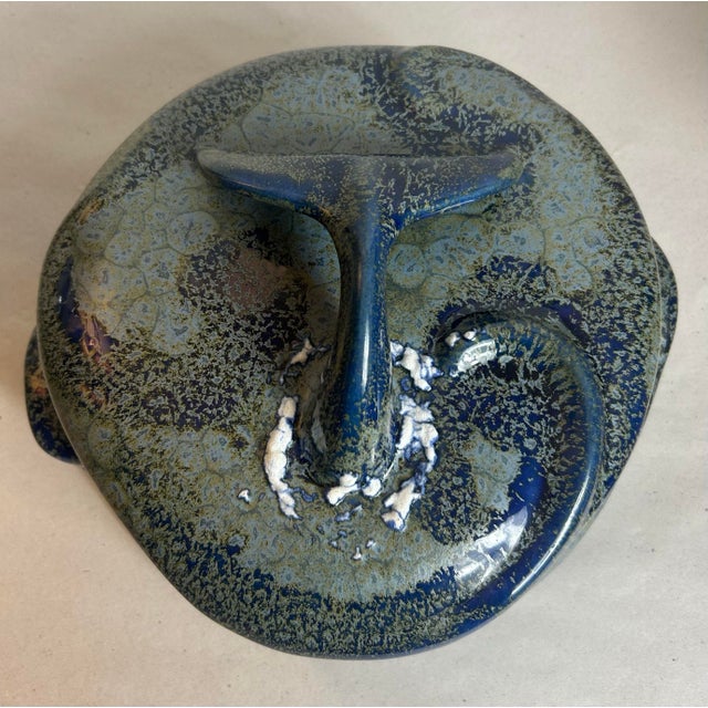 Vintage Artisan Drip Glaze Pottery Doug Wylie Original Clayfish Design Whale Themed Casserole Dish For Sale - Image 11 of 12