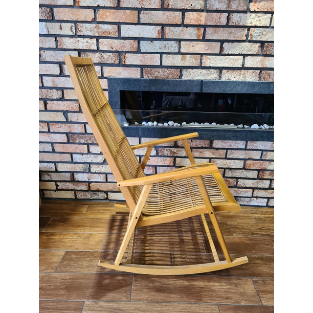 Brown Vintage Scandinavian Rocking Chair with Bamboo Weave, 1960s For Sale - Image 8 of 12