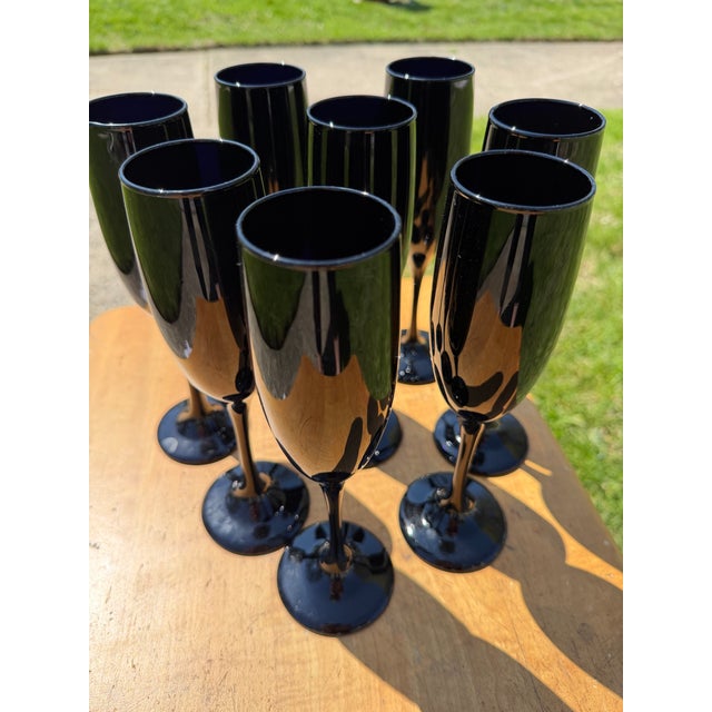 1960s Libby Crystal Black Amethyst Champagne Glasses - Set of 8 For Sale - Image 9 of 12