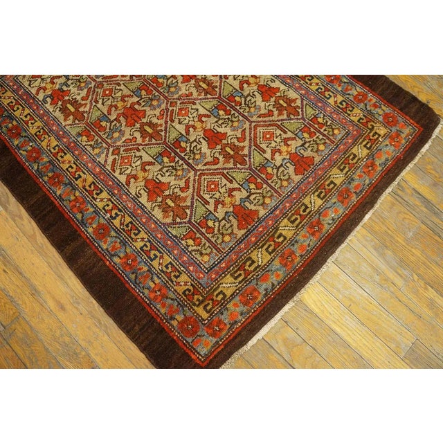 Happy and Inviting Tan Background Rustic Tribal Geometric Grid Design Antique 19th Century Persian Serab / Malayer Scatter Rug For Sale - Image 9 of 9