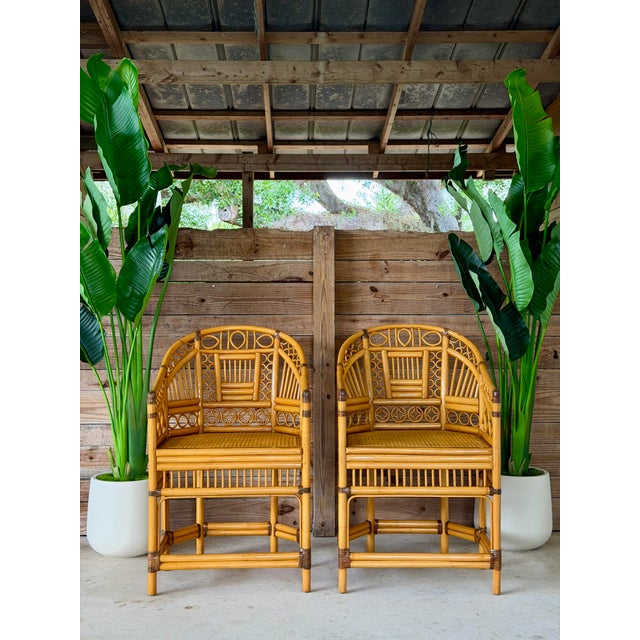 Pair of Vintage Brighton Pavilion Style Rattan and Cane Side Chairs For Sale - Image 12 of 12