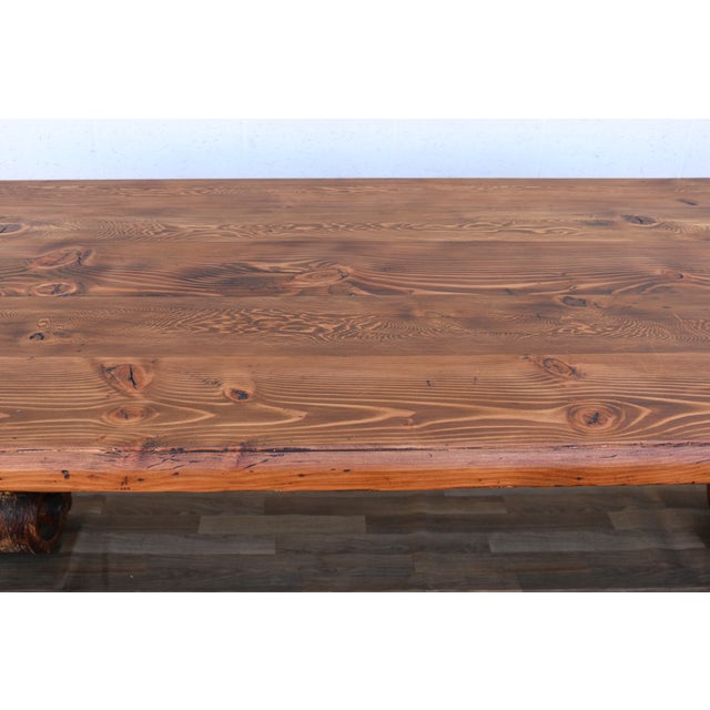 1980s Vintage 1980s Custom French Style Solid Cedar Dining Table With Ornately Carved Pedestal Bases For Sale - Image 5 of 18