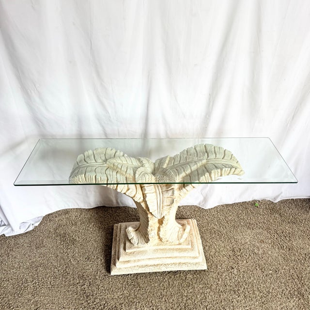 Boho Chic Boho Chic Sculpted Ceramic Glass Rope Banana Leaf Console Table For Sale - Image 3 of 7