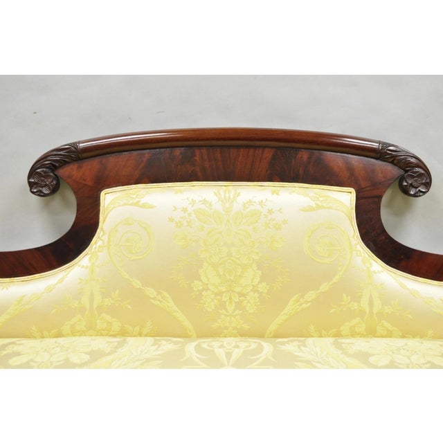 Traditional Antique American Empire Neoclassical Carved Mahogany Sofa With Gold Fabric For Sale - Image 3 of 18